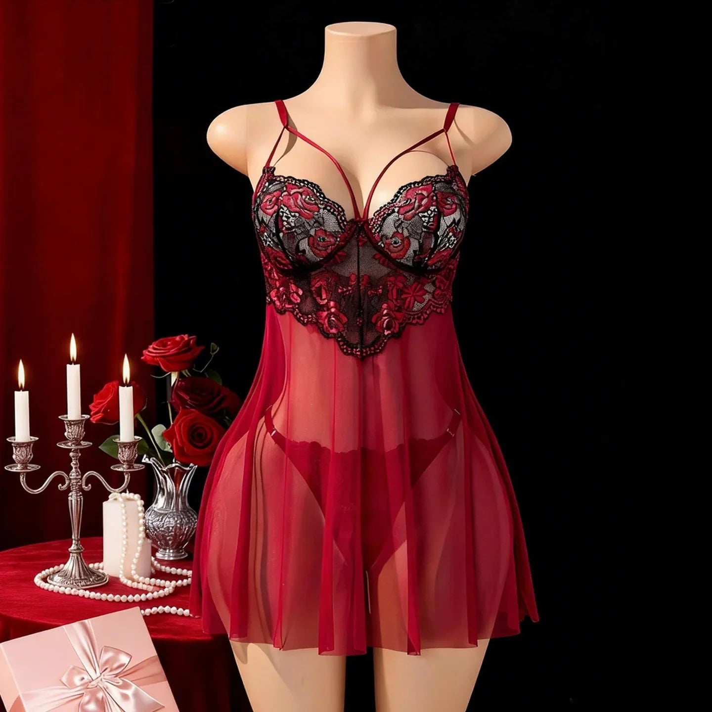 Plus Size Lace Trim Suspender Push Up