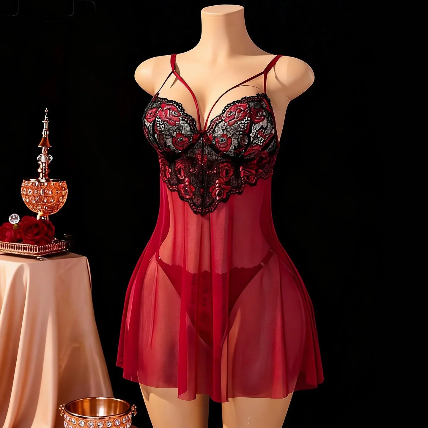 Plus Size Lace Trim Suspender Push Up