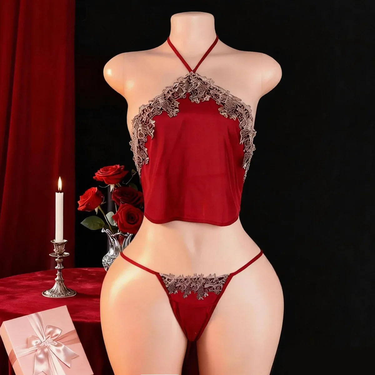 Plus Size Chinese Style Dudou Lace Up Underwear Backless Teddy Plus Size Lingerie Mesh Erotic Sets