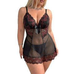 Plus Size Lace Patchwork Mesh See Through