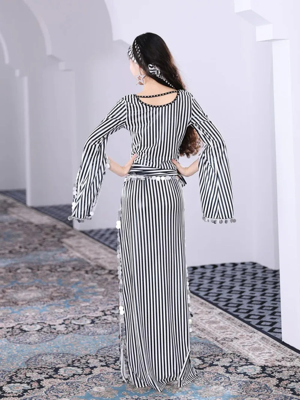 Plus Size Belly Dance Baladi Dresses Saidi Folk Dance Outfit Egyptian Robe Cabaret Set Golden Dress Coins Kerchief