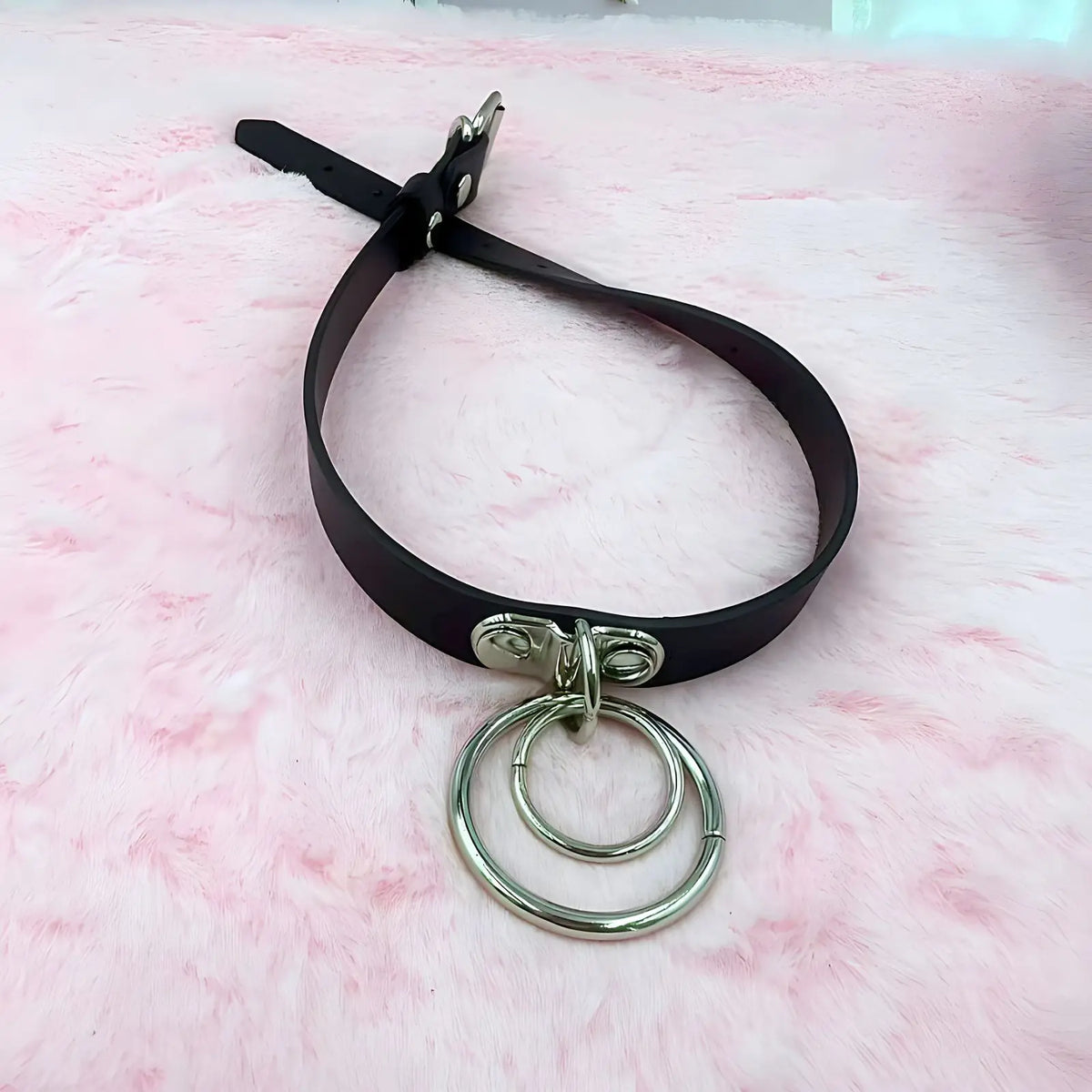 Punk Gothic Leather Choker Collar Necklace Double Ring Street Rock Style UniMen  Bdsm Fetish Accessories