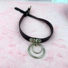 Punk Gothic Leather Choker Collar Necklace Double Ring Street Rock Style UniMen  Bdsm Fetish Accessories