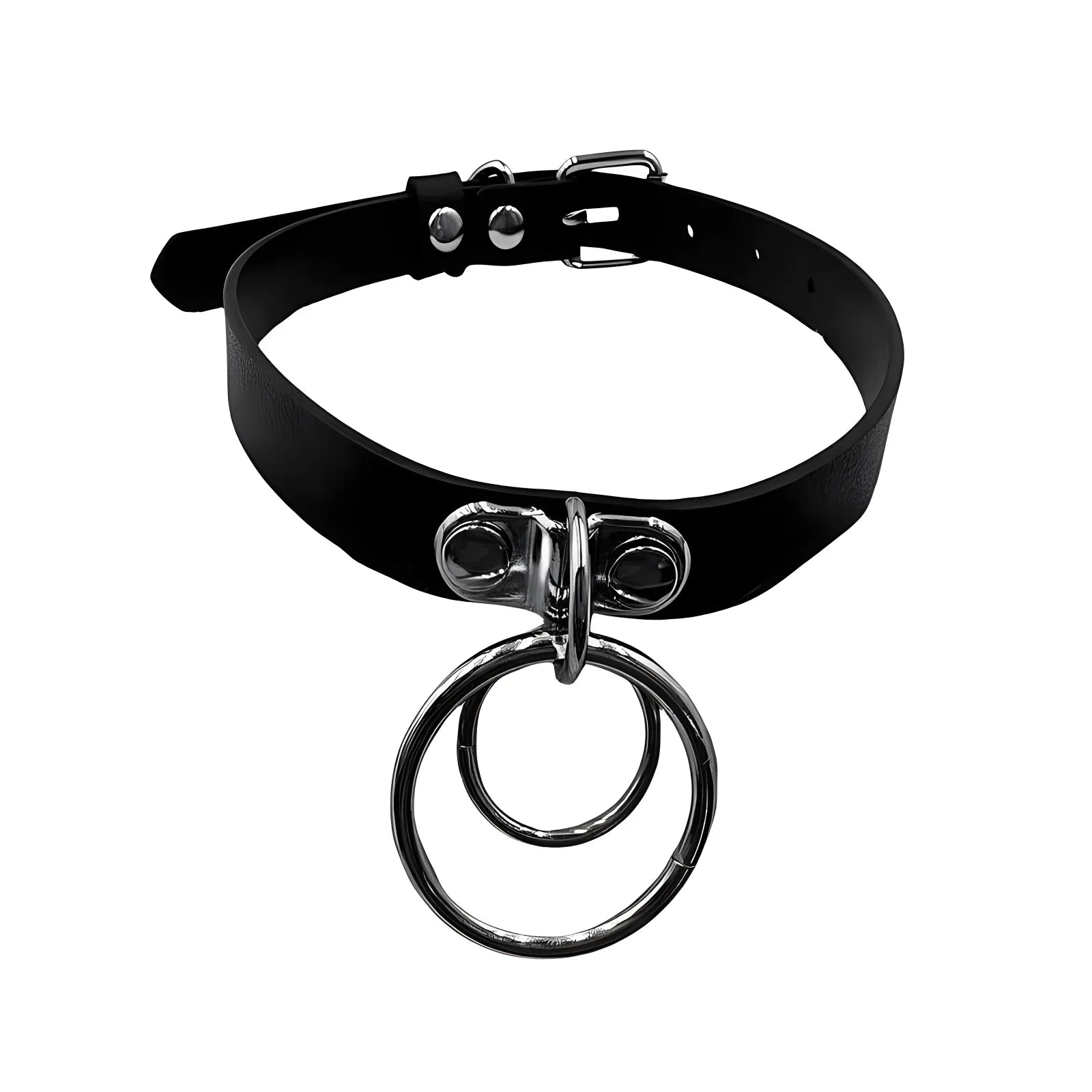 Punk Gothic Leather Choker Collar Necklace Double Ring Street Rock Style UniMen  Bdsm Fetish Accessories