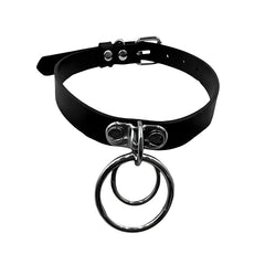 Punk Gothic Leather Choker Collar Necklace Double Ring Street Rock Style UniMen  Bdsm Fetish Accessories
