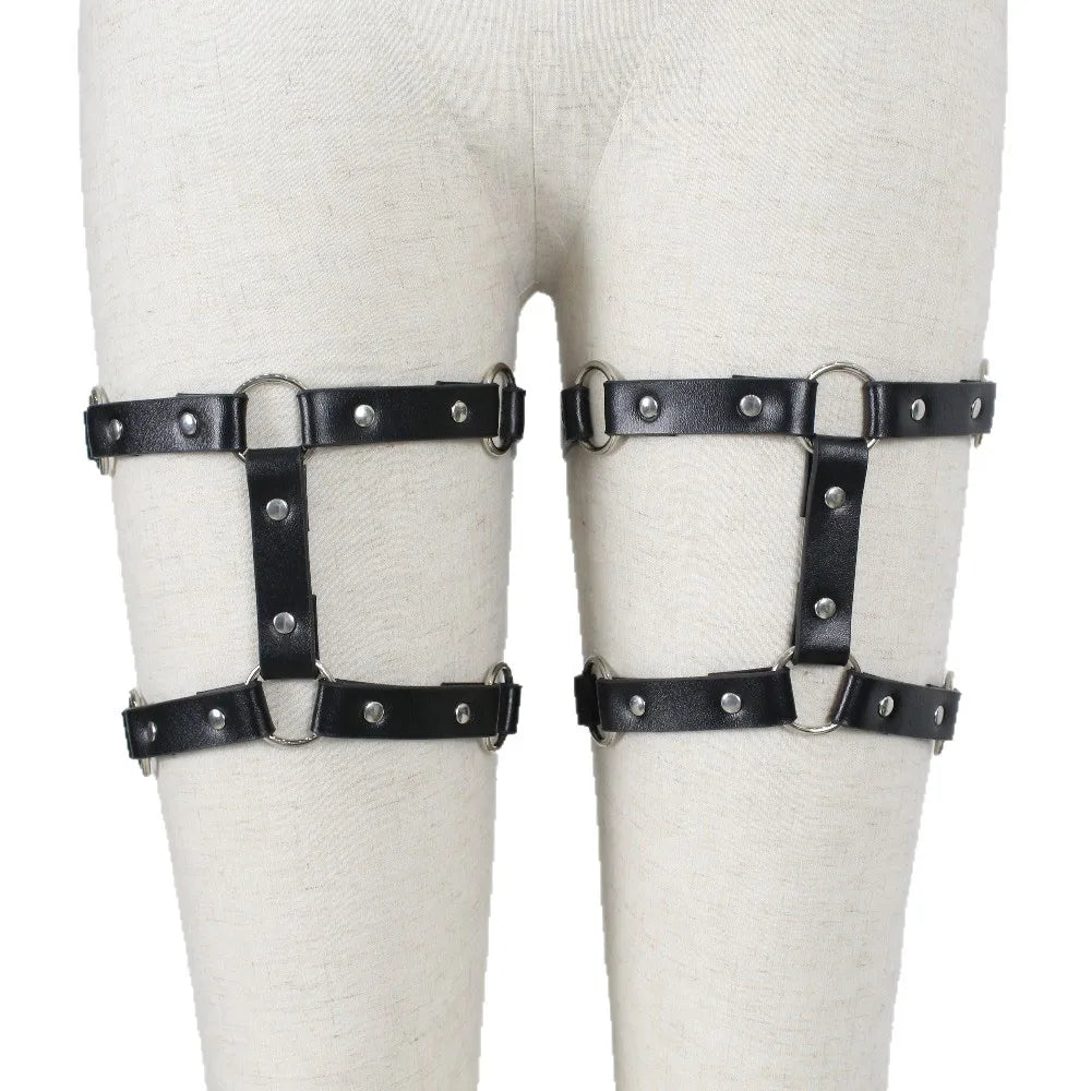 Punk Gothic UniLeather Leg Harness Thigh Binding Trendy Streetwear Fetish Bdsm Bondage Clubwear Accessory