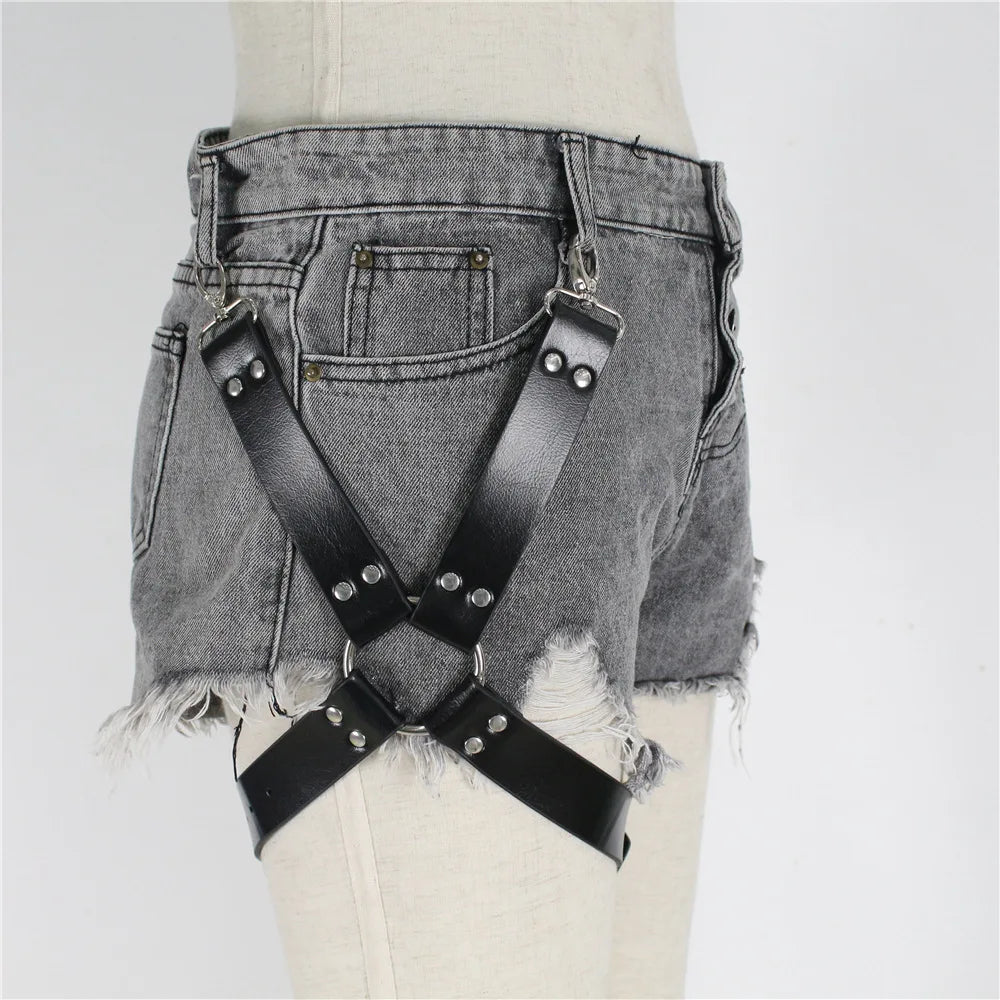 Punk Gothic UniLeather Leg Harness Thigh Binding Trendy Streetwear Fetish Bdsm Bondage Clubwear Accessory