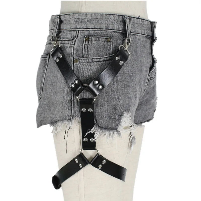 Punk Gothic UniLeather Leg Harness Thigh Binding Trendy Streetwear Fetish Bdsm Bondage Clubwear Accessory
