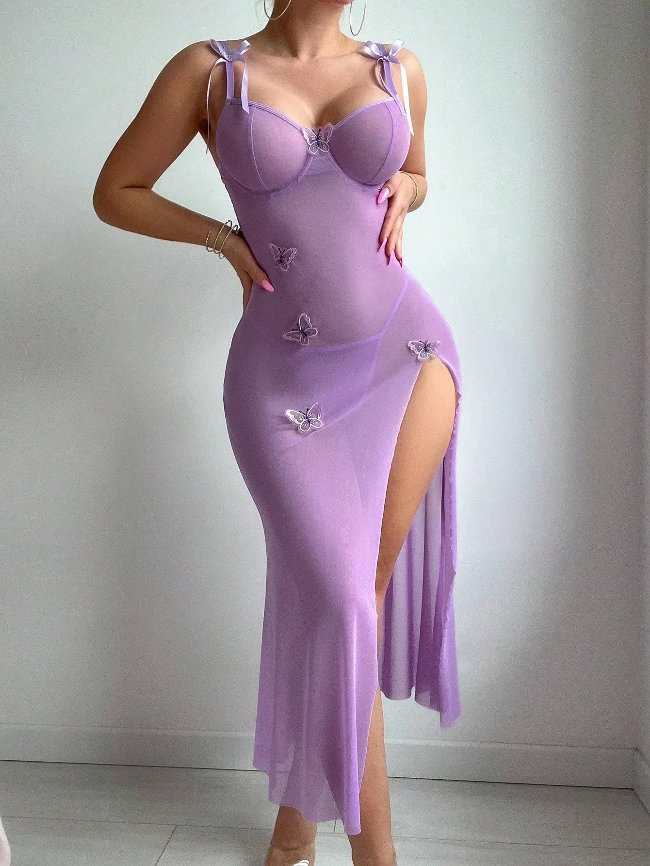 Purples Peach Slim Fit Long Skirt Garment Nightgown Nightdress Underwear Maxi Dress Lingerie