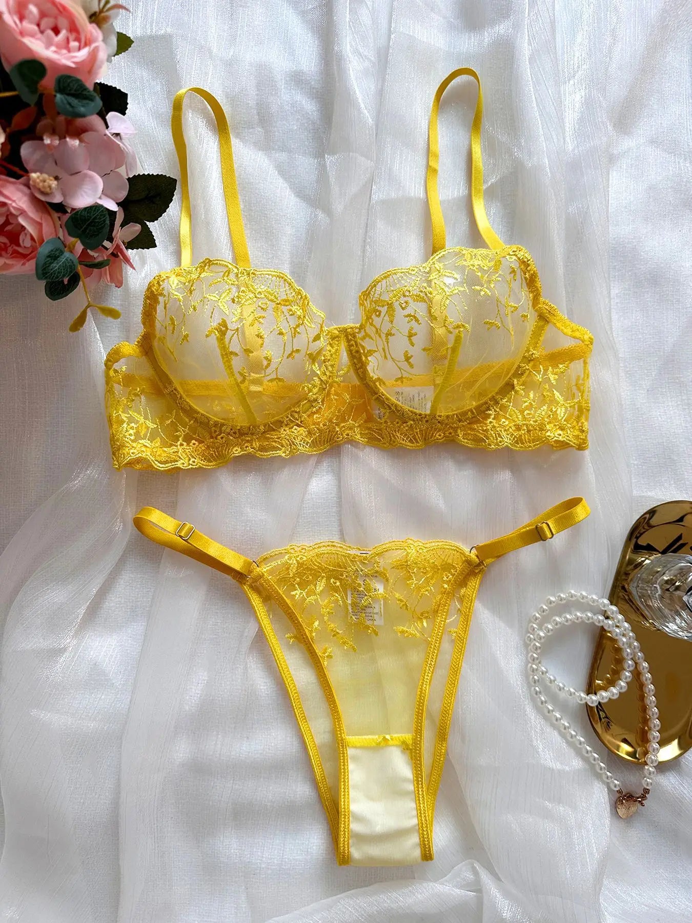 Red Lingerie Embroidery Pure See Through Brass Erotics Underwearss Seductive Seduction Lingerie Set