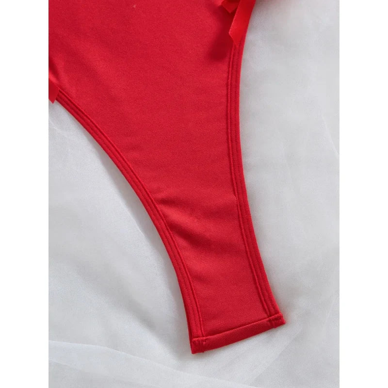 Red Thin Lace Waist Cinch Sling