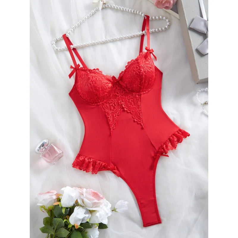 Red Thin Lace Waist Cinch Sling