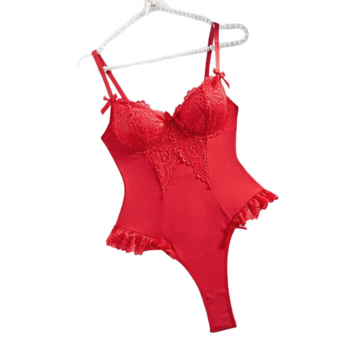 Red Thin Lace Waist Cinch Sling