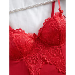 Red Thin Lace Waist Cinch Sling