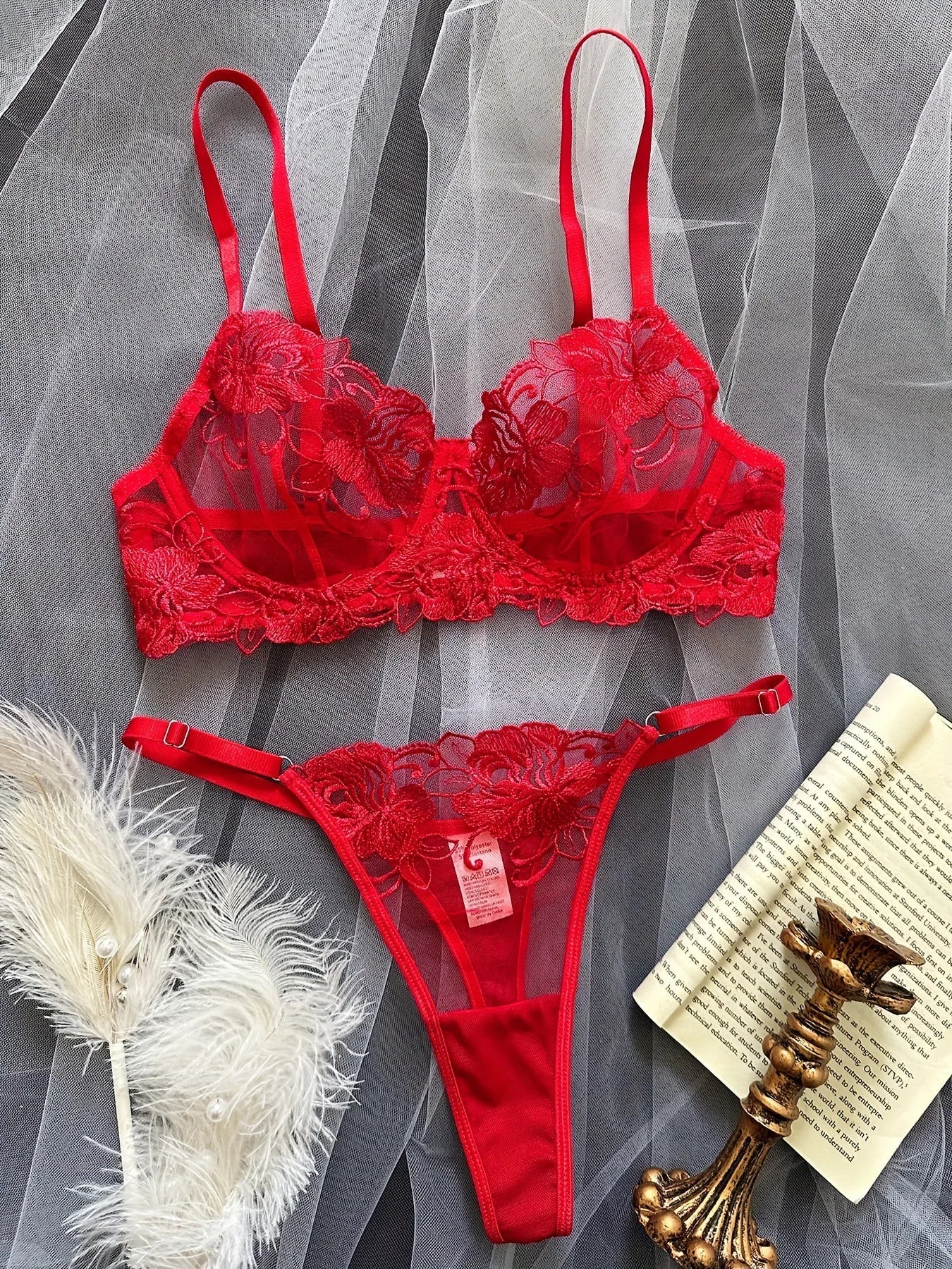Romantic Valentine Flower Embroidery See Through Bras Erotic Seductive Underwearss Clothings Lingerie Set
