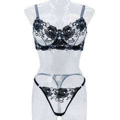 Romantic Valentine Flower Embroidery See Through Bras Erotic Seductive Underwearss Clothings Lingerie Set