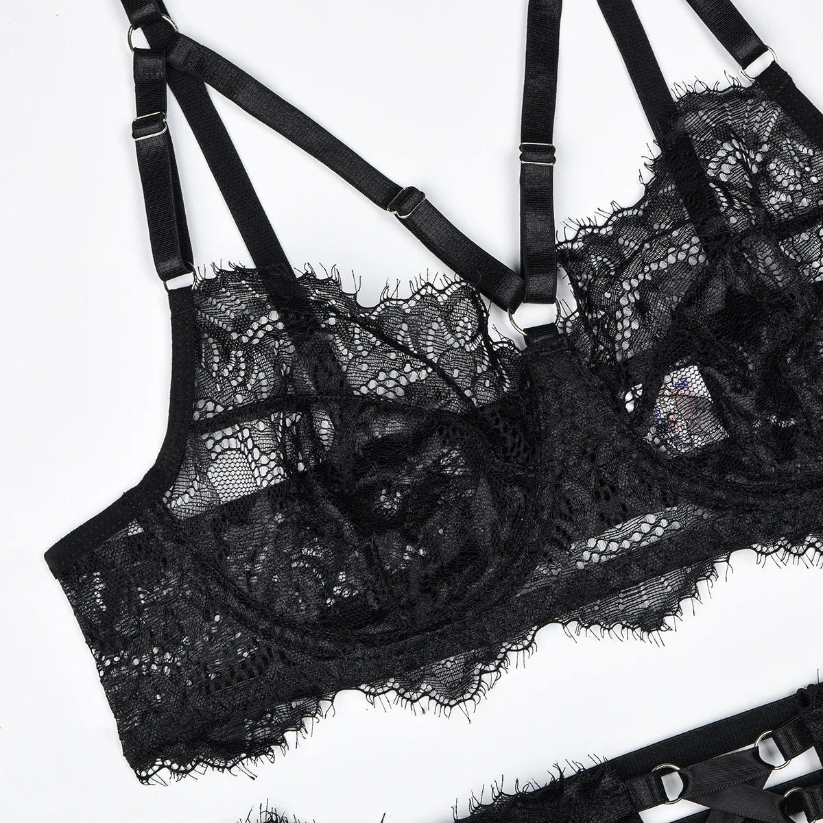 Ruffle Skirt Lingerie Set Sheer Lace Bra Long Gloves Hypersexual Erotic Boudoir Outfit