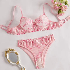 See Through Floral Embroidery Lace Bras Pure Girl Erotic Seductives Underwearss Clothings Seduct Lingerie Set