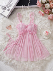 Semi Transparent Nightgown, Suspender, Seductive Clothing, Mature Erotic Lingerie With Thongs Evening Nightdress