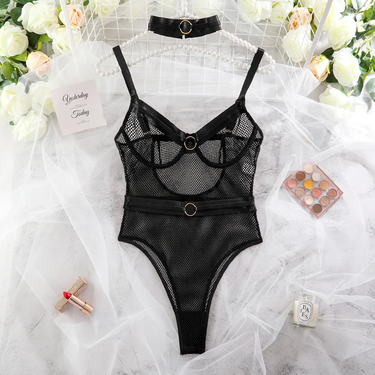 Sensual Meshs Transparent Combination Catsuits Bodycon Chic Slim Strappy Rompers Lingeries