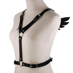 Black Angel Wings Leather Harness Goth Punk Body Chain Binding Straps  Harness Belt Cosplay Accessories