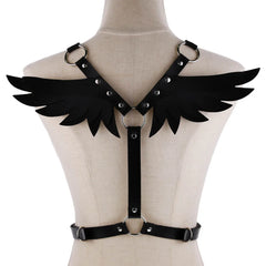 Black Angel Wings Leather Harness Goth Punk Body Chain Binding Straps  Harness Belt Cosplay Accessories
