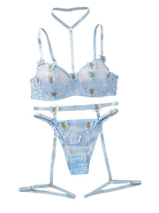 Blue Bowknot Hollow Out Ultra Thin Lace Bra