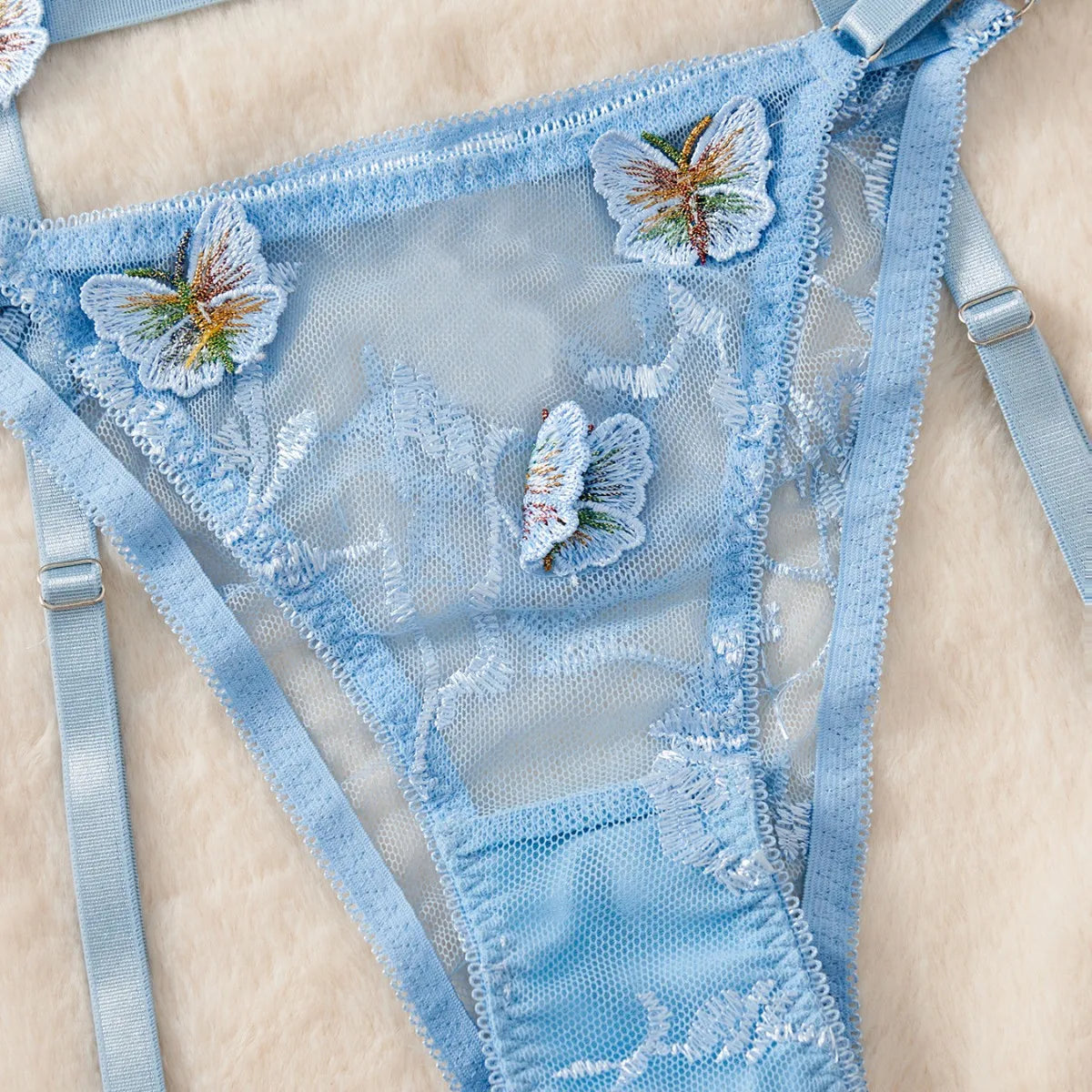 Blue Bowknot Hollow Out Ultra Thin Lace Bra