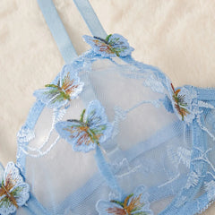 Blue Bowknot Hollow Out Ultra Thin Lace Bra