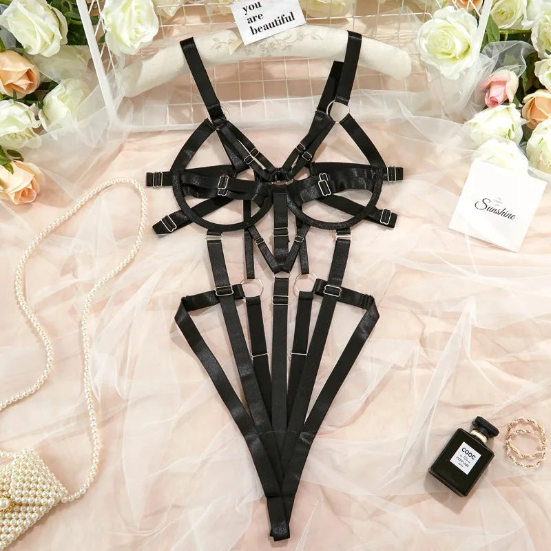 Bodysuit Hollow Out Bandage Erotic Body Sissy Thong One Piece Seductive Lingerie Teddy Open Crotch and Breast