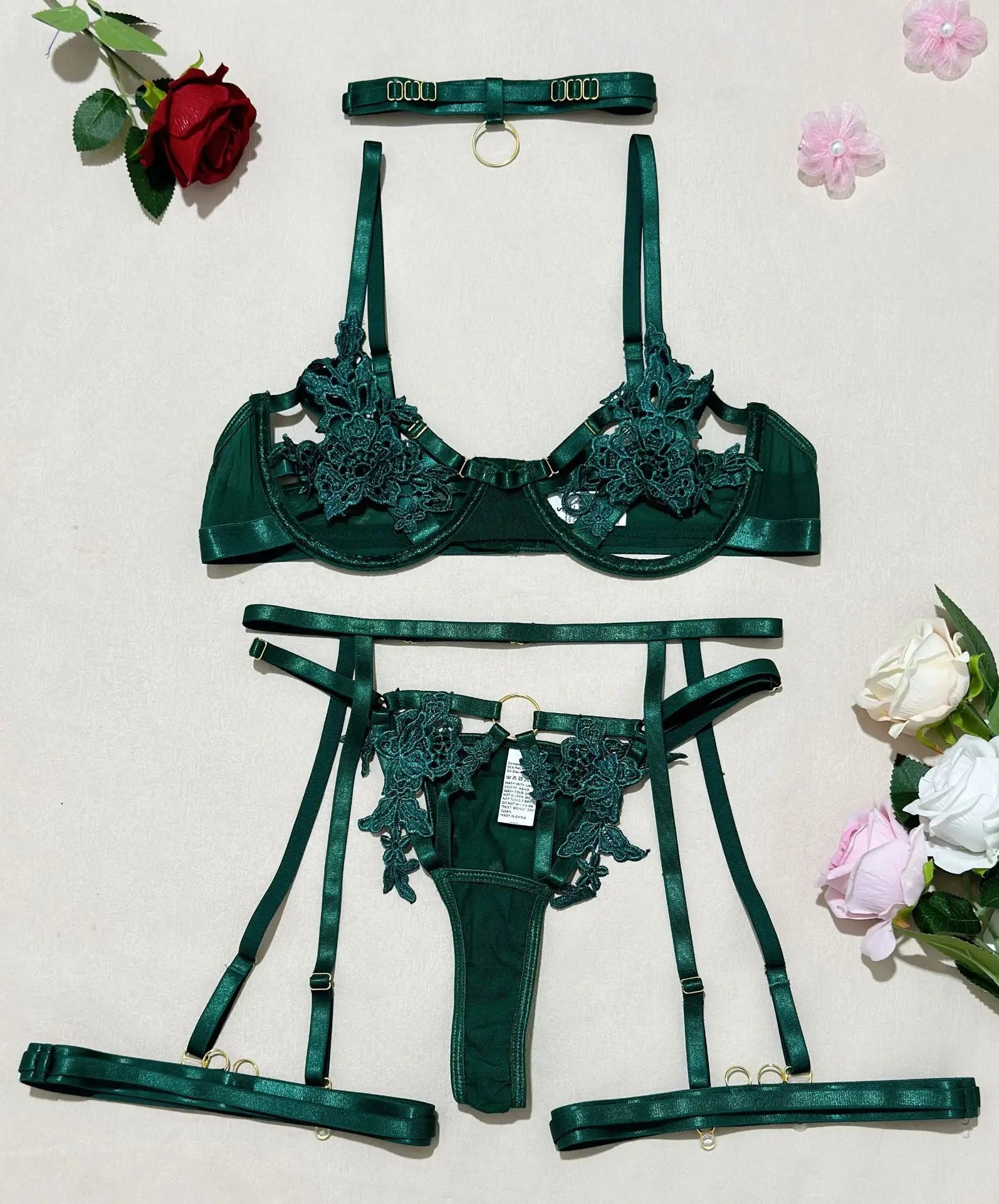 Christmas Hollow Out Water Soluble Floral Bra