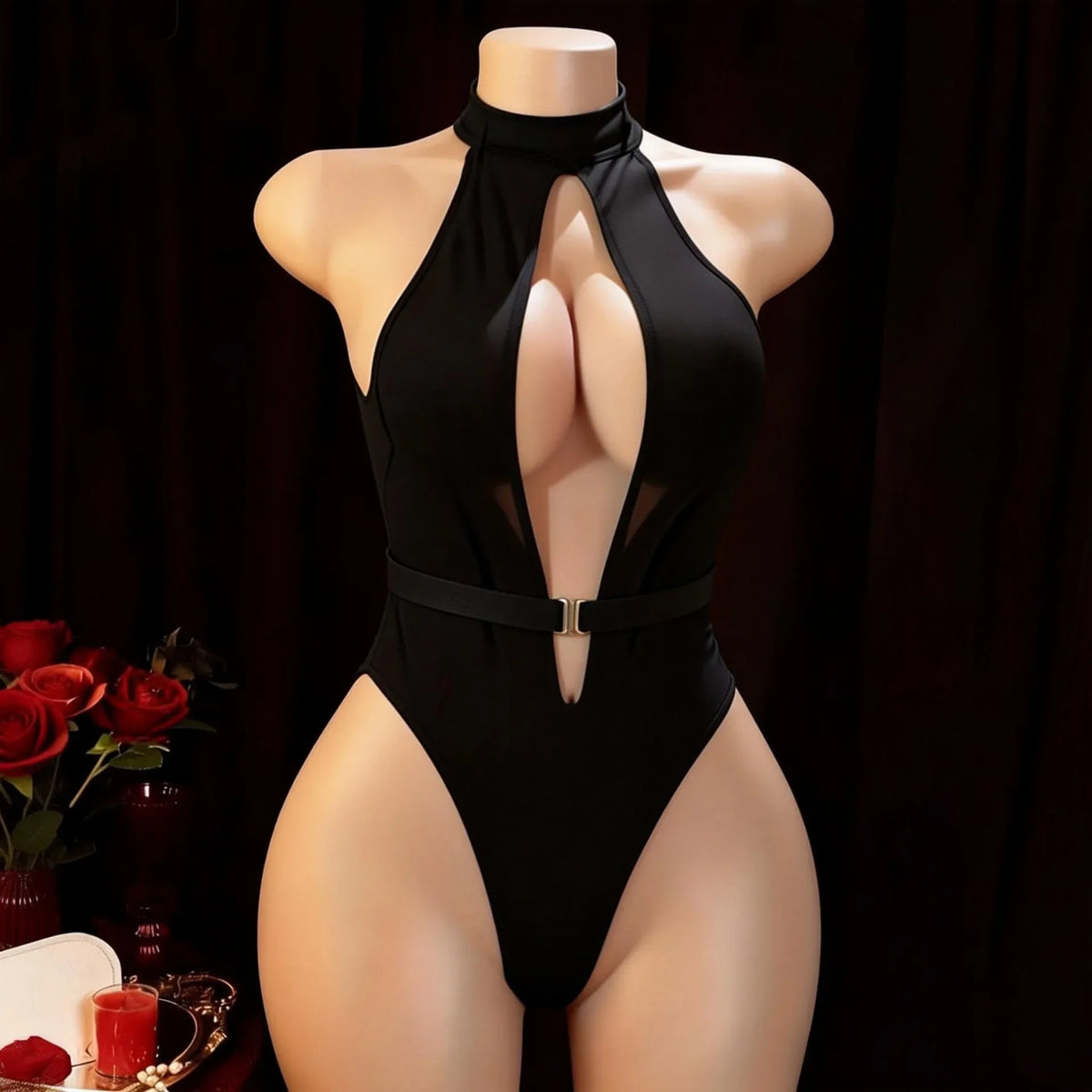 Crotchless Open Crotch Halter Skinny Underwear Teddy Backless Cross Strap Lace Hollow Out Lingerie Set