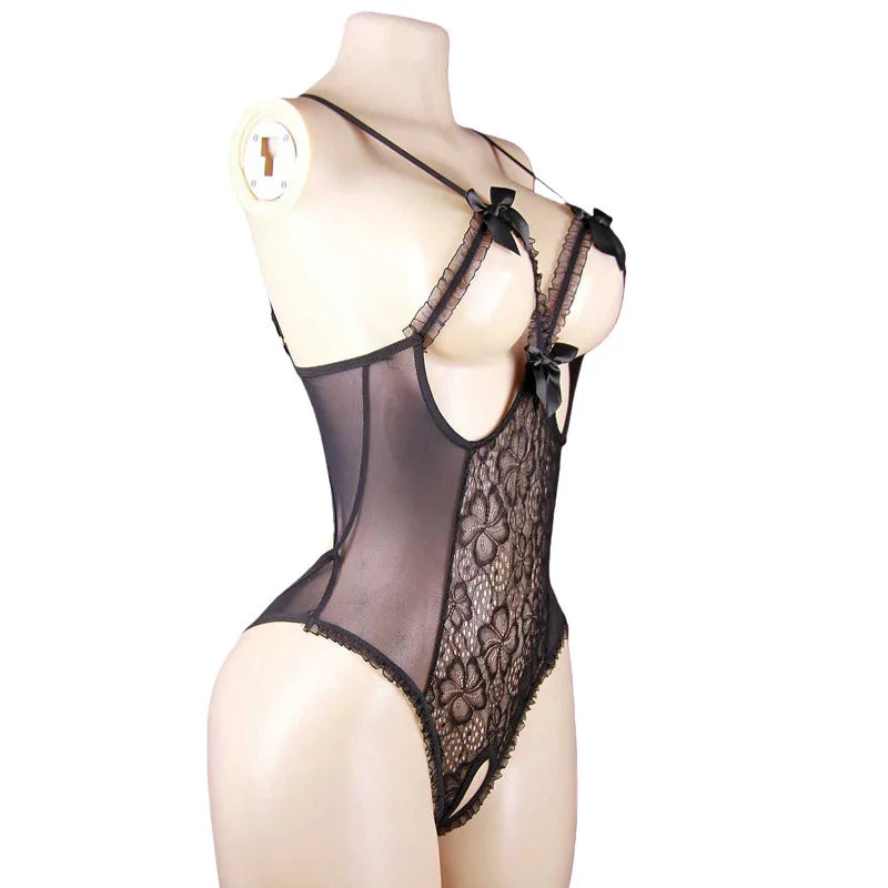 Crotchless Open Crotch Leopard Skinny Underwear Teddy Halter Backless Cross Strap Hollow Out Lingerie Set