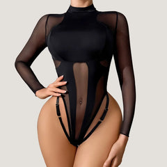Deep V-Neck Mesh Splicing Slim Fit Soft Underwear See Through Mesh Lingerie One-Pieces Bustier