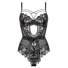 Erotic French Style Bowknot Sheer Lace Featuring Sensual Slim Fit Design Alluring See Through Lingerie