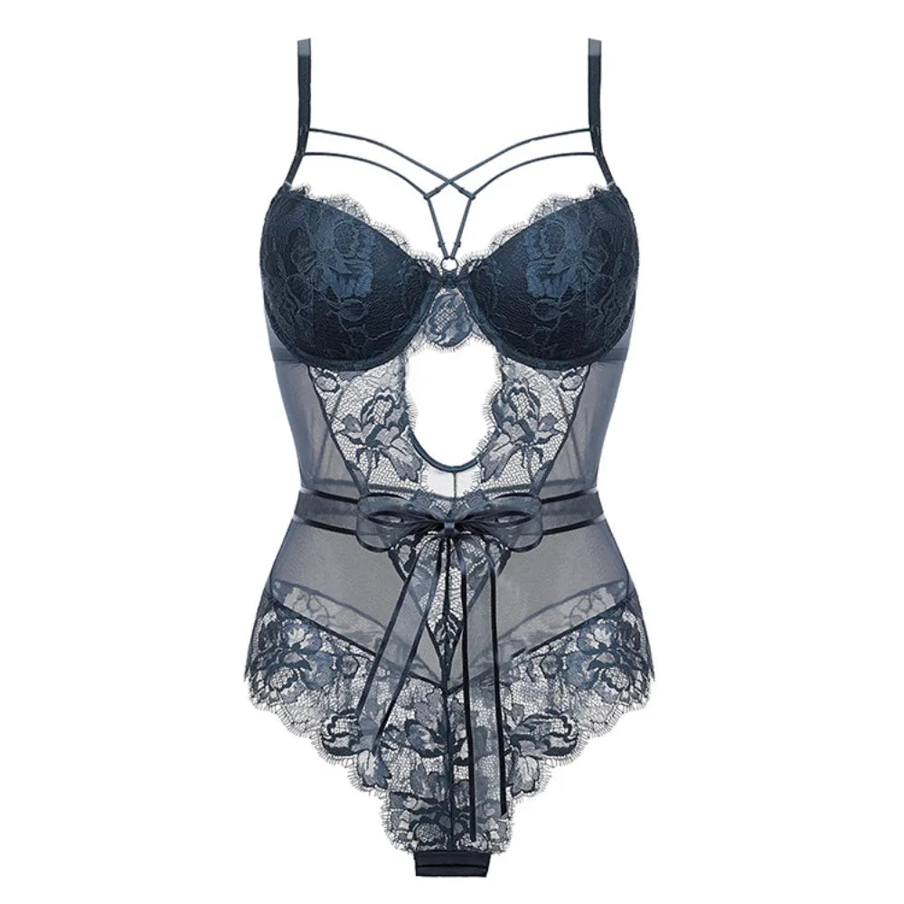 Erotic French Style Bowknot Sheer Lace Featuring Sensual Slim Fit Design Alluring See Through Lingerie