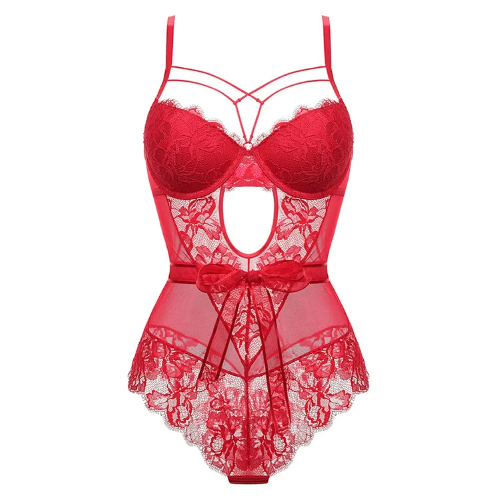 Erotic French Style Bowknot Sheer Lace Featuring Sensual Slim Fit Design Alluring See Through Lingerie