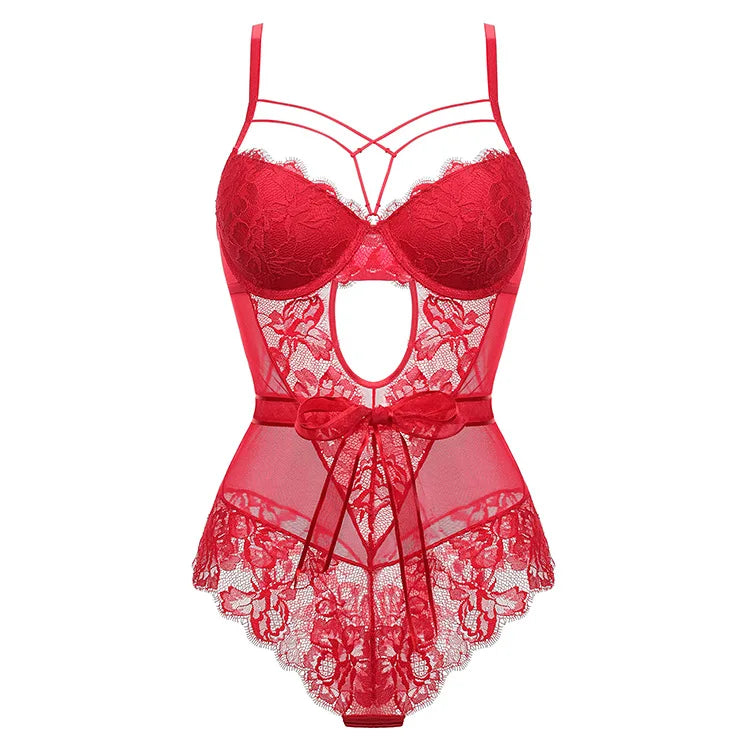 Erotic French Style Bowknot Sheer Lace Featuring Sensual Slim Fit Design Alluring See Through Lingerie