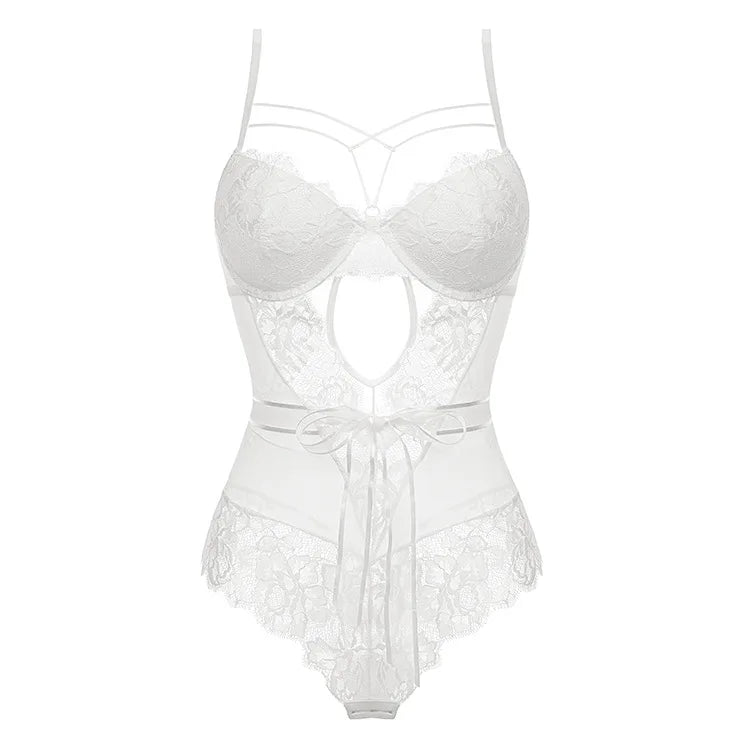 Erotic French Style Bowknot Sheer Lace Featuring Sensual Slim Fit Design Alluring See Through Lingerie