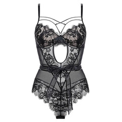 Erotic French Style Bowknot Sheer Lace Featuring Sensual Slim Fit Design Alluring See Through Lingerie
