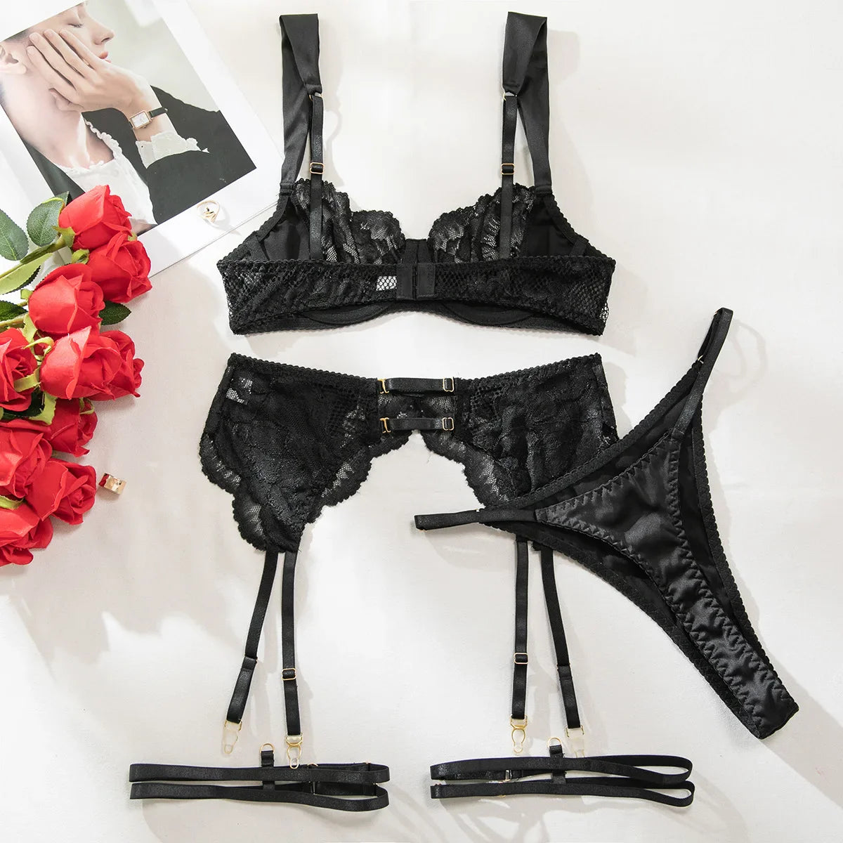 Erotic Lingerie Bras Thongs Patchwork See Through Lingerie Set Porn Costumes