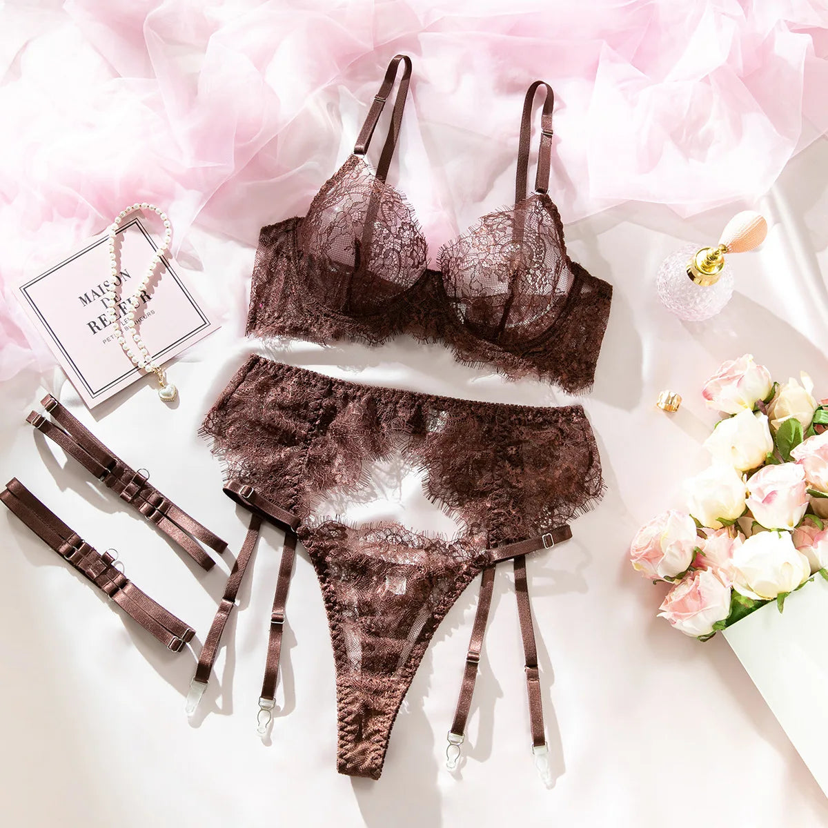 Erotics Scalloped Lace Bra Set Sensual See Through Alluring Nightwear Sensual Lingerie Lingerie Sensual Lingerie Set