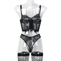 Erotics Western Style 3D Embroidery 3 Piece Set Sensual Criss Cross Alluring Attractive Breathable Lingerie Set