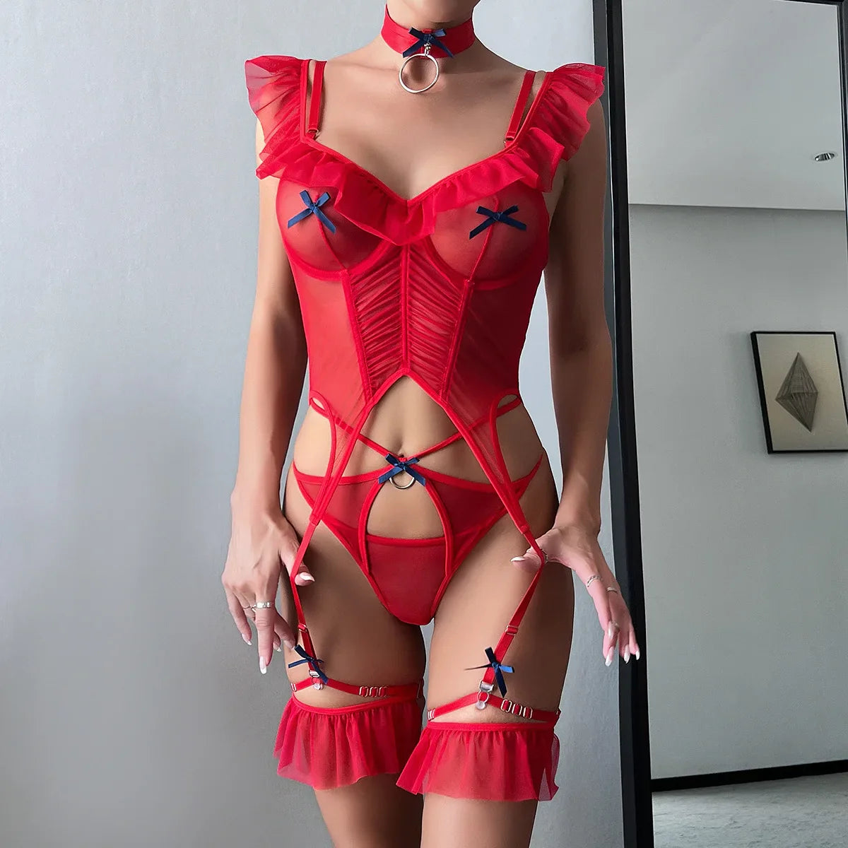 Erotics Western Style Stretch Mesh Sensual Boned Alluring Backless Attractive Breathable Lingerie Teddy