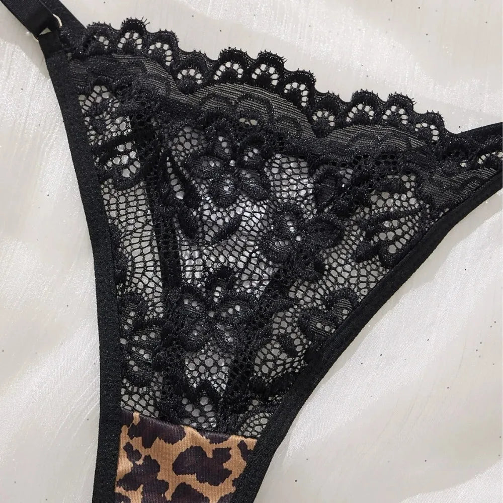 Fashionable Wild Leopard Print Lace Underwear