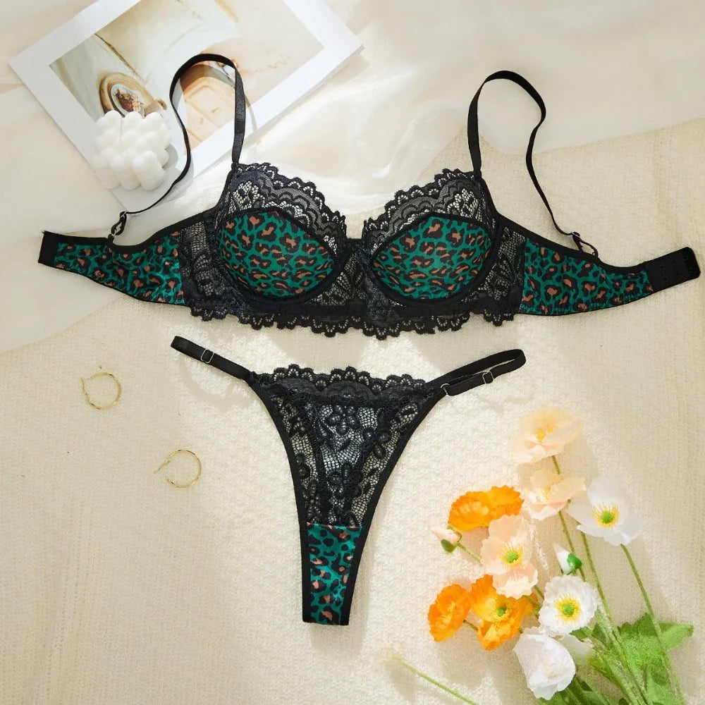 Fashionable Wild Leopard Print Lace Underwear