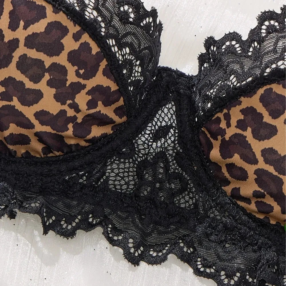 Fashionable Wild Leopard Print Lace Underwear