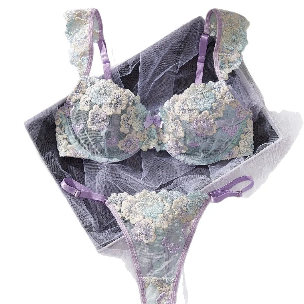 Floral Embroidery Hollow Out Thin Cup Bra