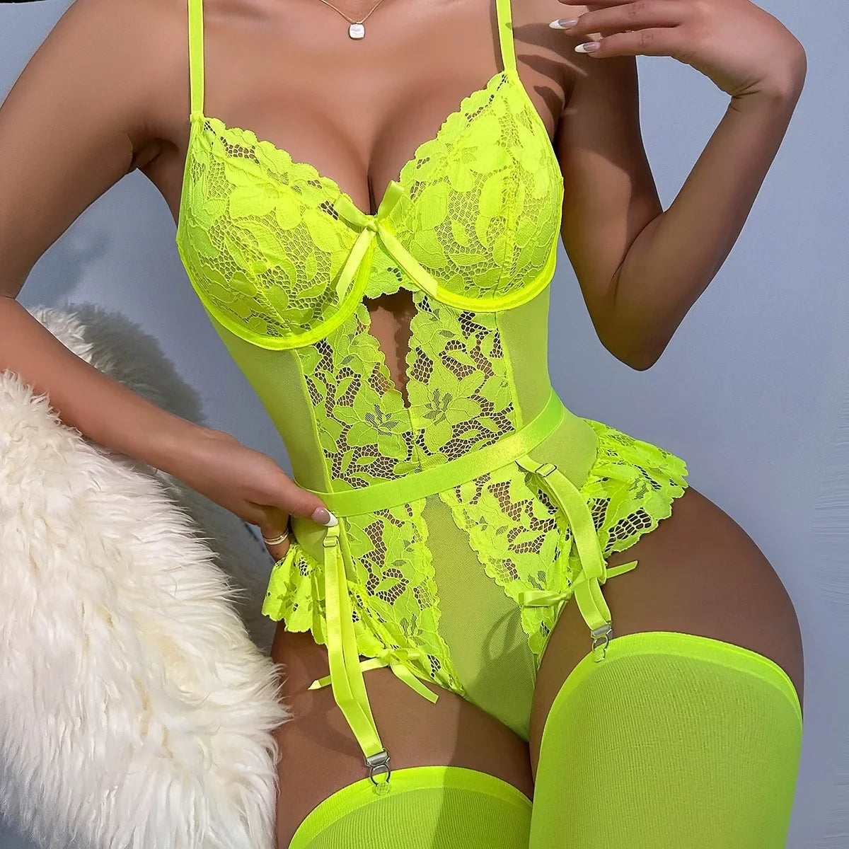 Florals Lace Backless See Through Body Suits