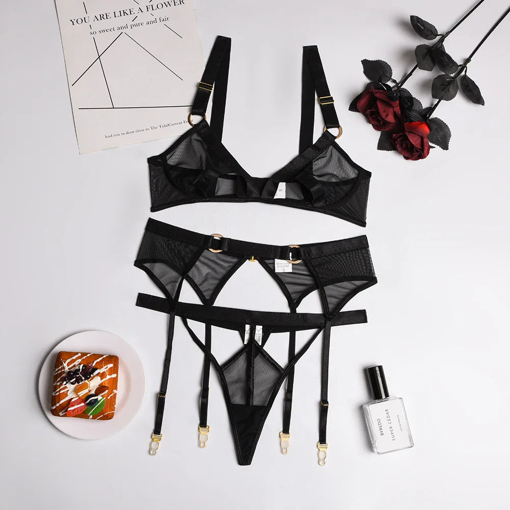 Adult Lingeries Set Erotic Romantic Underwear Transparent Lingerie Sets Mesh Hollow Out Patchwork Pure Desire